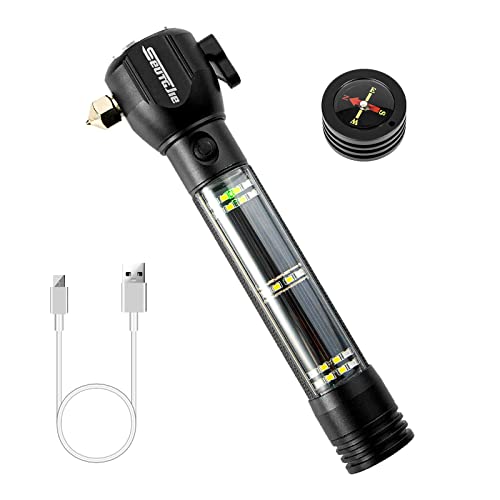 Seutgjie Solaire Lampe Torche LED Ultra Puissante Rechargeable 10000 Lumens Lampe de Poche avec Aimant Marteau Couteau Boussole Alarme 7 Modes Zoomable pour Survie Camping Voiture IP67 Étanche Cover