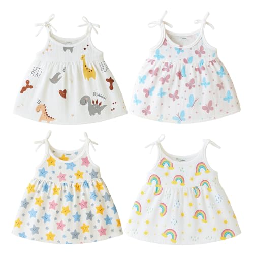Image of Kidbea Muslin Frock for Baby Girls | Cotton Dress for Newborn Babies | Sleeveless, Tie-Up Shoulders Summer Wear Clothes