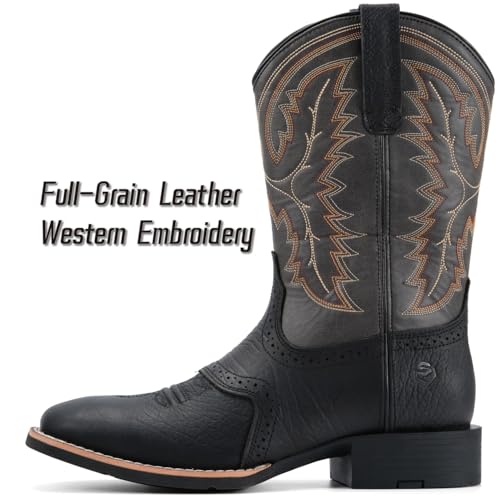 Image of SUREWAY Western Boots For Men - Mens Square Toe Cowboy Boot,Oil /Slip Resistant,Durable Fashionable Classic Pull on 10 Inch Wellington Boots - Soft Toe Work Boots