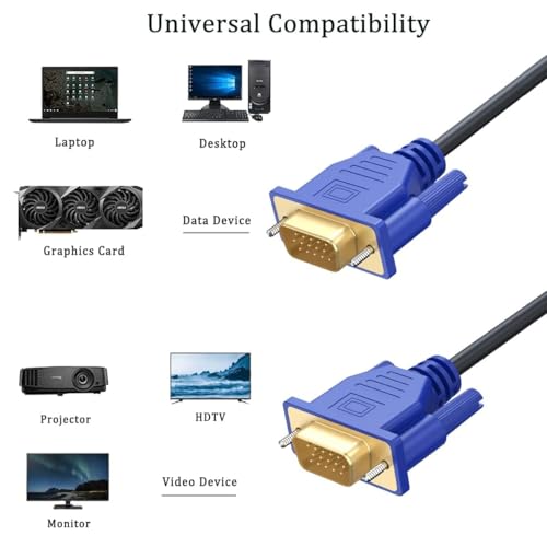 Image of VGA Cable 8FT, VGA Cord for Computer Monitor 8 Foot VGA Monitor Cable Shielded 1080P 15-Pin Gold-Plated for Laptop TV Projector Monitor