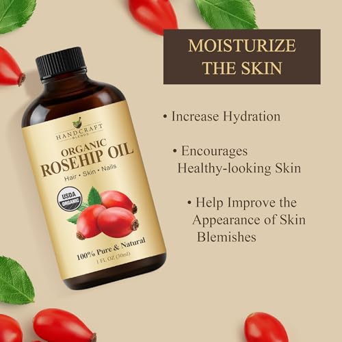 Handcraft Blends Organic Rosehip Oil - 1 Fl Oz - 100% Pure and Natural - Premium Grade Oil for Face, Skin and Hair - Protect and Nourish - Carrier Oil