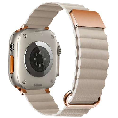 Bandable compatible with Apple Watch Vegan Leather iWatch Band 38mm 40mm 41mm 42mm 44mm 45mm 49mm, iWatch Loop Strap, Smartwatch band for Men & Women, iWatch Bracelet (Starlight, 42/44/45/49mm)