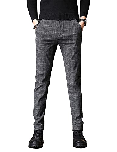 Kinghua Plaid Pants for Men Chinos Pants Stretch Dress Pants for Men Slim Fit