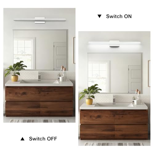 Image of SineRise 40-Inch LED Modern Bathroom Vanity Light Bar, Chrome Modern Acrylic Bathroom Wall Lighting Fixtures Over Mirror (Cool White 6000K)
