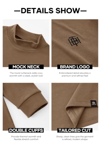 Image of Herberton Mens Mock Turtleneck Shirts Thermal Fleece Casual Undershirt | Mockneck, Long Sleeve, Warm Fleeced, Regular Fit, Soft Feel, Stretchy, Solid Color, Embroidery Design, Cold Weather, S-2XL