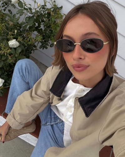 Image of boten Retro Oval Sunglasses for Women 90s Small Gold Frame Sun Glasses Lightweight Cute Chic Sunnies
