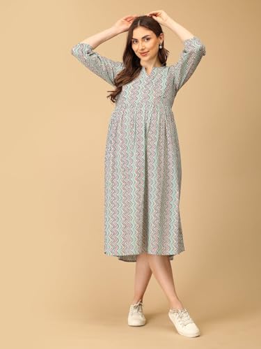 Image of The Mom Store Maternity and Nursing Dress | Pre and Post Pregnancy Dress for Womens | Zipper /Button Opening | Causal Wear | Trendy Stylish Causal Dresses for New Moms