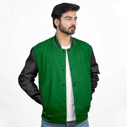 Image of Men's Fashion Varsity Jacket Causal Slim Fit Wool Letterman Baseball Bomber Jackets