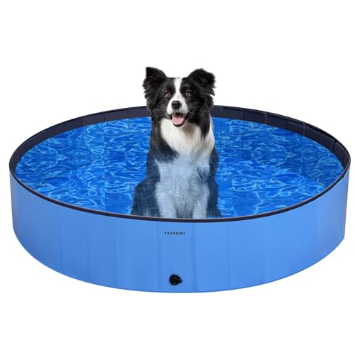 47Foldable Dog Pool Collapsible Dog Pet Bath Pool Bathing Tub Dog Pet Swimming Pools Plastic Kiddie Pool with PP Board Hard Support for Puppy Large Dogs and Kids