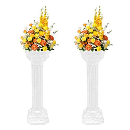 Spfklrti 2PCS Roman Pillar Wedding Roman Column Wedding Landscaping Roman Pillar Artistic Roman Column Statue Party Flowerpot Holder Plastic Wedding Pillars Columns for Patios Lawns Courtyards