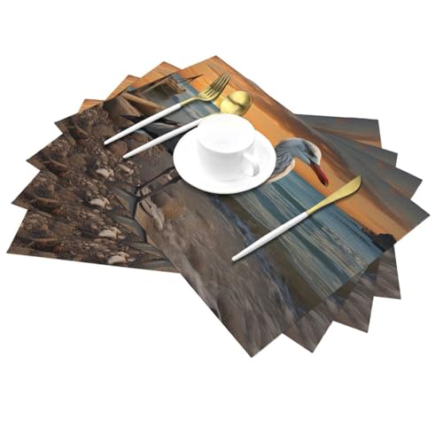 Set de table en vinyle lavable lot de 6 pièces motif mouette dimensions 30x45 cm
