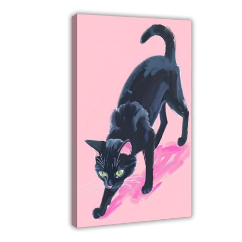 Toile de chat rose et noir pour creer une ambiance cocooning de chambre
