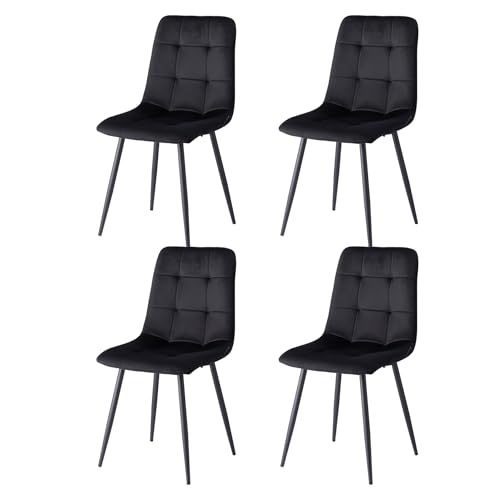 GrandCA HOME 4er-Set Esszimmerstühle, mit Samtgepolsterter Sitzfläche, Moderne Küchenstühle mit Metallbeinen, Schwarz-HL GrandCA HOME 4er-Set Esszimmerstühle, mit Samtgepolsterter Sitzfläche, Moderne Küchenstühle mit Metallbeinen, Schwarz-HL