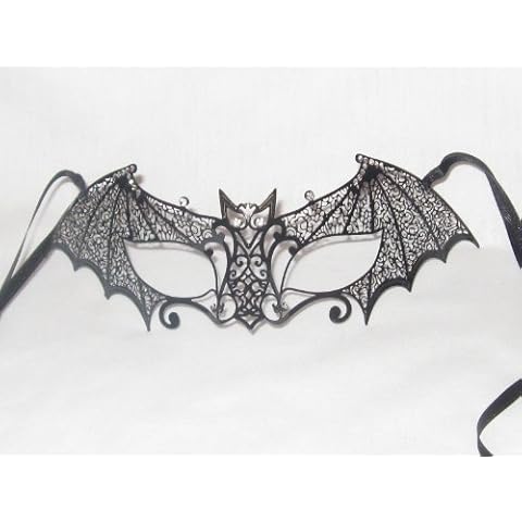Venice Buys - Venetian Masks Black Laser Cut BAT Halloween MASK with Crystals Cover