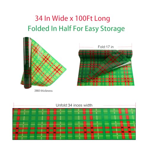 CMFYHM Rolo de papel celofane de Natal (86,4 cm x 100 pés) Filme longo de 3 mm de espessura para ces