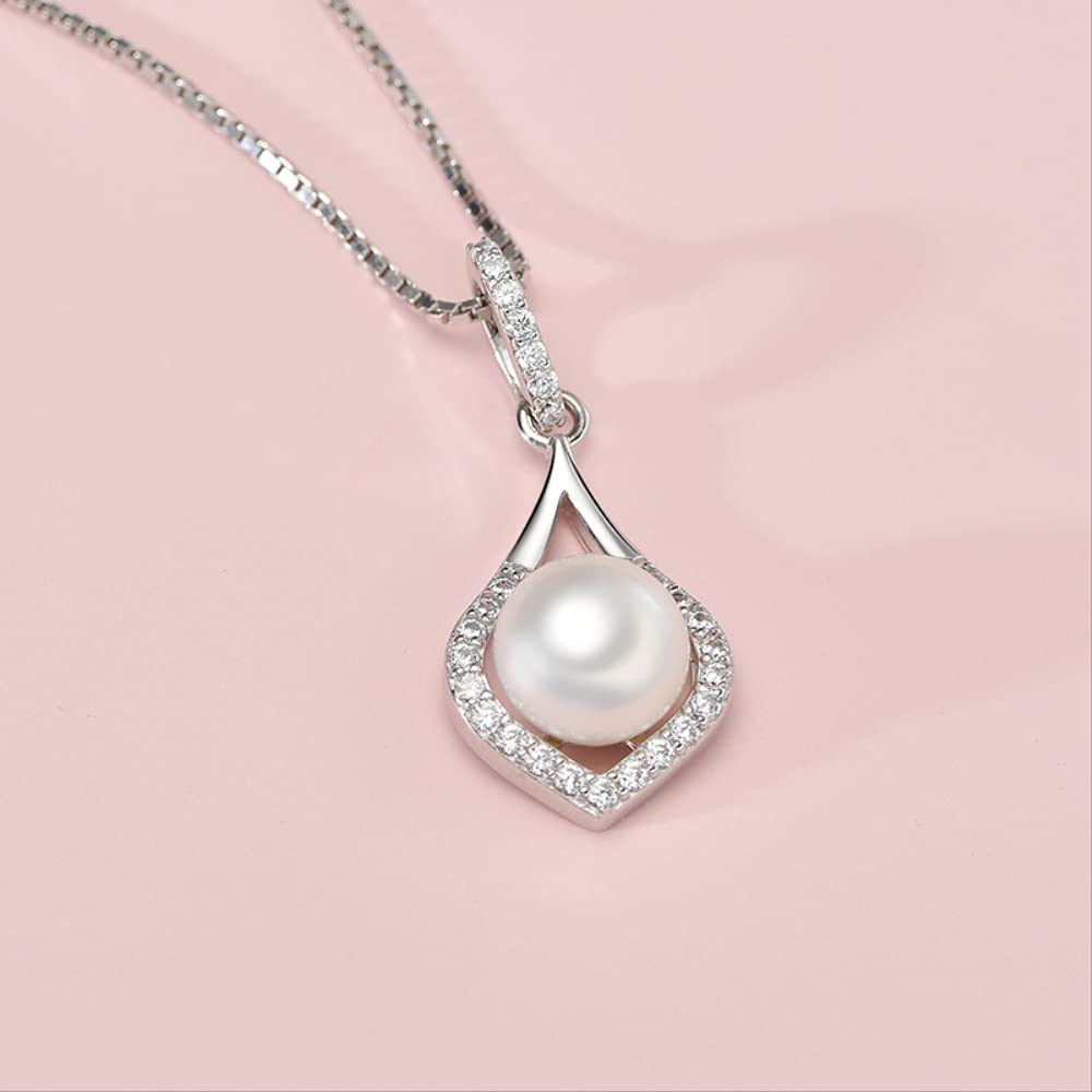 Ciondoli di perle d'acqua dolce naturali bianche da 7-8 mm girocollo in argento sterling 925 con zirconi da donna