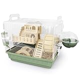 【Hamster Starter Kit】In addition to the cage, this set includes:A wooden hamster hideout for cozy nesting,A silent exercise wheel for nighttime runs,A dust/sand bath container for natural grooming,A drip-proof water bottle,A food dish, and An arched ...