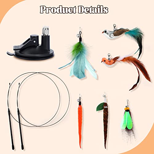 Cat Feather Toys, Interactive Cat Wand Toys With Super Suction Cup, Detachable 6 Pcs Feather Refills Tail Bird Feathers With Bell, Cat Teaser Wand For Indoor Cats Kitten Play Chase Exercise (Set 1) #TOP1