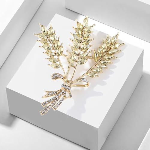 Image of Rhinestone Wheat Brooch for Women Gold Crystal Pearl Wheat Sheaf Brooch Pin Elegant Clothing Hat Bag Accessories Christmas Birthday Party Wedding Costume Jewelry