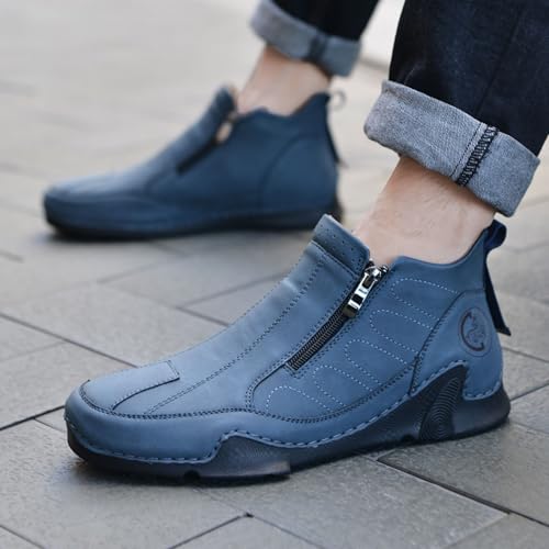 Trendy Comfortable Lightweight Men's Leather Work Shoes with Side - Zipper Design Suitable for Driving Walking a Versatile Choice for Daily outings Brown2