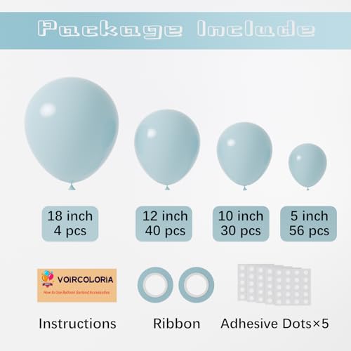 Image of Voircoloria 130pcs Pale Aqua Balloons Different Sizes 18 inch 12 inch 10 inch 5 inch Aqua Blue Latex Balloon Garland Arch Kit for Birthday Baby Shower Graduation Wedding Gender Reveal Anniversary Party Decorations