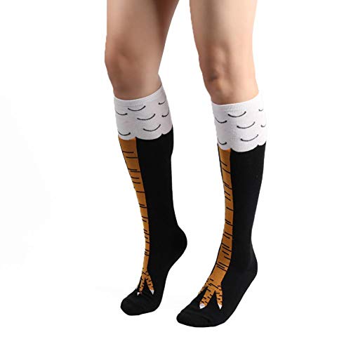 popchilli Calcetines De Animales Calcetines hasta La Rodilla Medias De Muslo, Calcetines De Algodón hasta La Rodilla Patrón De Muslo De Pollo con Pollo Impreso Pies De Pollo Animal