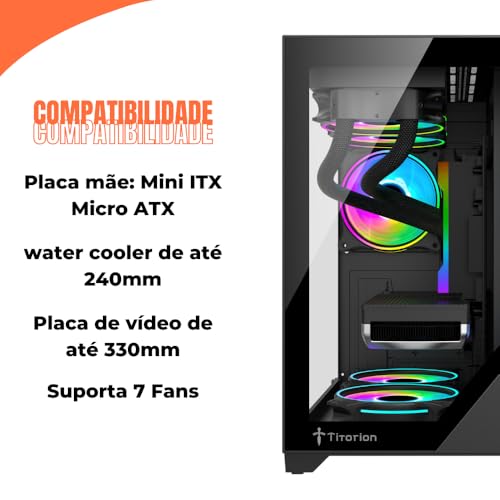 Gabinete Pc Gamer Aquário Vidro Temperado Com Filtro Poeira Titorion - Gb001 (Preto) - Imagem 2