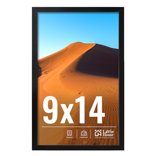 Image of LaVie Home 9x14 Picture Frame for Wall Display, 9x14 Black Picture Frame with HD Plexiglas, 9 x 14 Poster Frame 1 Pack, Display Frame for Vertical or Horizontal, Classic Collection