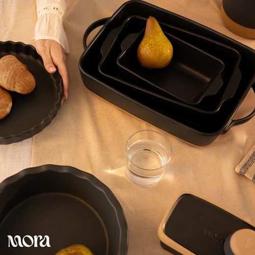 Image of Mora Ceramic Baking Dish with Handles For Casserole, Lasagna, Gratin, Broiling, Roasting, and Baking. Large 9x13 in Pan, Extra Deep - Porcelain Serving Bakeware from Oven to Table. Freezer Safe - Liquorice
