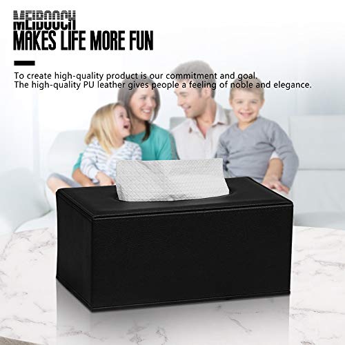 MEIBOOCH PU Leather Facial Tissue Box Holder Standard Size Tissue Box Cover with Magnetic Bottom for Bathroom Bedroom or livingroom (Black)