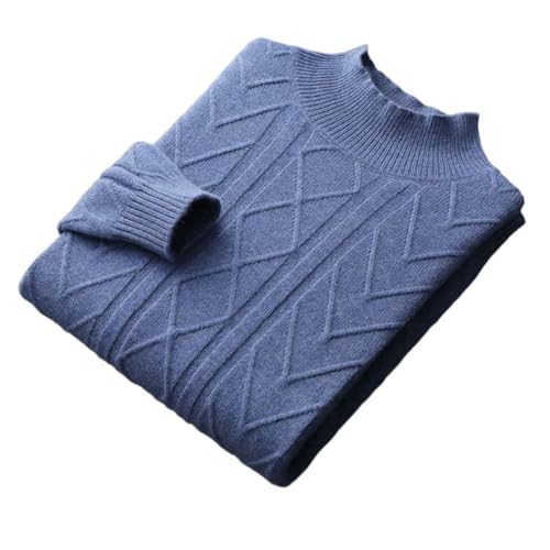 Men's 100 Percent Merino Wool Knit Pullover Semi High Neck Thicken Sweater Fashion Loose Textured Warm