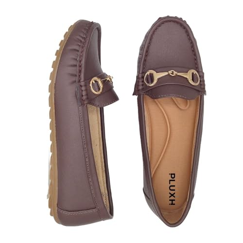 Image of Pluxh Women's Classic Ballet Flats with Metal Detail | Soft Padded Slip-On Shoes | Lightweight Comfort Footwear | Flexible Sole | Office, Casual