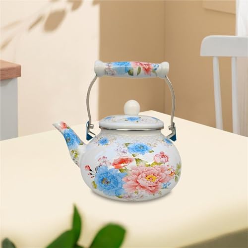 Bouilloire à thé rétro en émail floral | Théière décorative haut de gamme - 2
