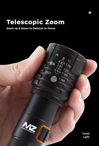 Image of Rechargeable Flashlight - 10000 Lumen High Power LED Torch, 1200M Long Beam, USB-C Charging, 10+ Hours Runtime, Adjustable Zoom Light for Camping, Hiking, Emergency, Outdoor Use (M035 Black)