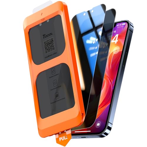 Image of TOCOL for iPhone 13 Pro Privacy Screen Protector, 9H Hardness Military Grade Shatterproof HD Tempered Glass Full Coverage Easy Installation Case Friendly 2 Pack