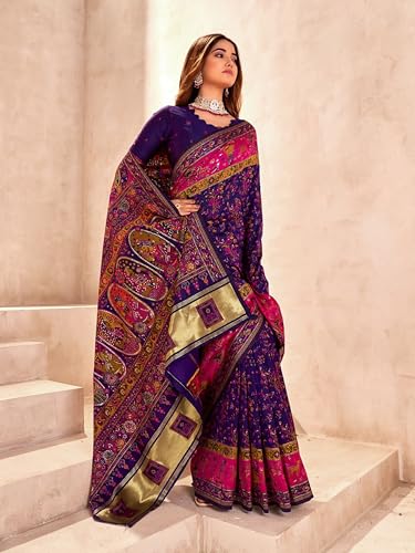 Image of Pandadi Saree Pashmina Silk Kashmiri Weaving Pallu Saree With Unstitched Blouse Piece