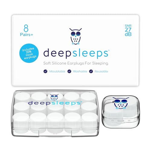 Ear Plugs for Sleep – Deep Sleeps Premium Soft Silicone Earplugs, 8 Pair Pack, 27dB