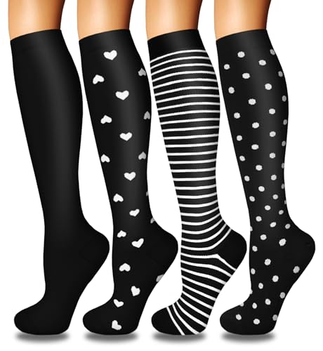 Image of Iseasoo 4 Pairs Compression Socks for Women Circulation-Best Support for Nurses,Running,Athletic,Travel