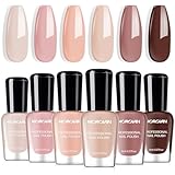 Morovan Nude Nail Polish Set: 6PC Neutral Pink Milky Skin Color Nail Polish Kit Pale Beige Cream Taupe Tan Brown Natural Mini Summer Manicurist Beautify Women Girls Gift