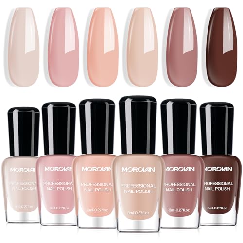 Morovan Nude Nail Polish Set: 6PC Neutral Pink Milky Skin