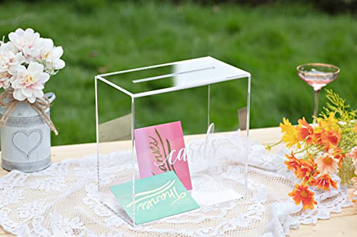 Image of UNIQOOO Clear Acrylic Card Box w /Slot, Thick DIY Wedding Box Blank White Print, Large 10x10x5.5 in, for Reception Decoration Fundraiser Money Box Election Ballot Graduation Keepsake Party Favor