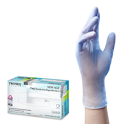 TRONEX 100 Pack Blue Vinyl Powder Free Disposable Gloves, Superior Versatility, Food Services Gloves (Medium)