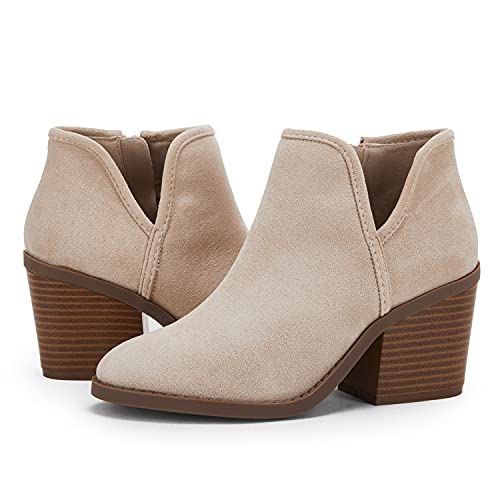 PiePieBuy Womens Ankle Boots Chunky Stacked Heel Slip on Shoes Faux Suede Side Zipper Casual Western...