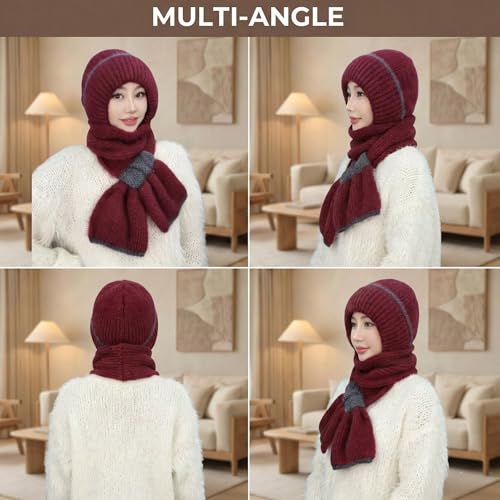 Image of Kraptick Women's Winter Cap and Scarf Set - Thick Fleece Lined Knitted Beanie Hat and Neck Warmer Muffler for Ladies, Stretchable & Soft Woolen Snow Proof for Extreme Cold -5