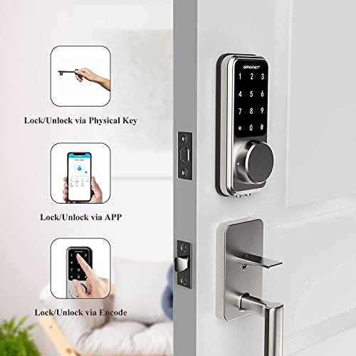 Smart Lock Smonet Keyless Entry Door Lock - Remote Lock/Unlock, Voice Control, Touchscreen Keypad Deadbolt, Bluetooth Connectivity, Code Access, Easy Installation For Home And Office Security #TOP2