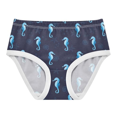 Little Girls' Soft Cotton Underwear Kids Breathable Comfort Blue Seahorse Panties Briefs Toddler