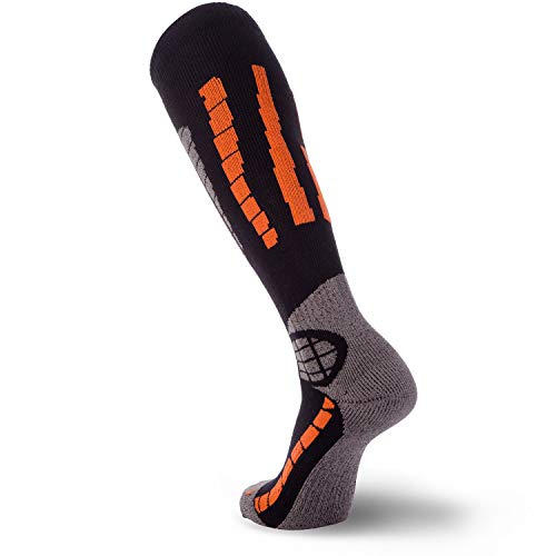 Pure Athlete Ski Socks Warm Merino Wool - Best Lightweight Thin Ski Snowboard Sock Women Men (1 Pair - Black/Orange, Large-X-Large) #TOP2