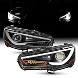 AKKON - Fits 2008-2017 Mitsubishi Lancer Evolution LED DRL Tube Sequential Signal Projector Black Headlights Pair LH+RH