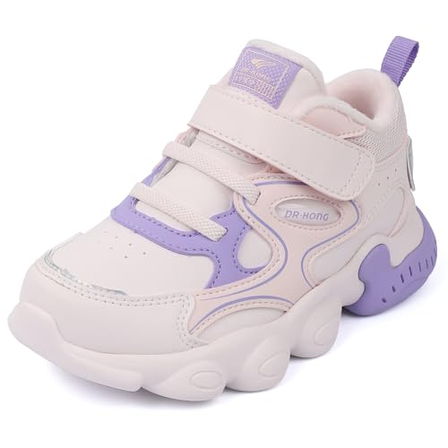 Dr Kong Boys Girls Sneakers Kids Lightweight Breathable Strap Athletic Running Shoes for Toddler/Little Kid Pink/Purple