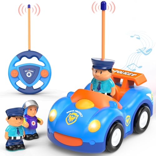 Elovien Remote Control Car for Toddlers, RC Police Car Toys for 2-5 Year Olds, Ages 2-4 with Lights & Music, First Birthday Gifts for Boys & Girls (Blue)